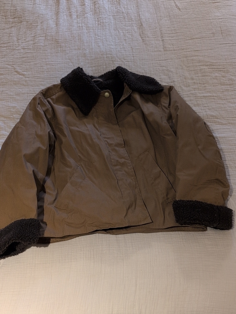 Brown Sherpa-Trim Barn Jacket